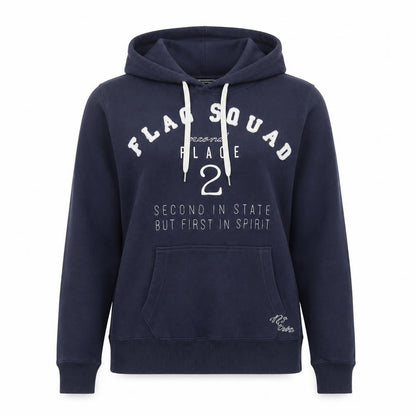 Front view of H&M unisex blue pullover hoodie, size 12