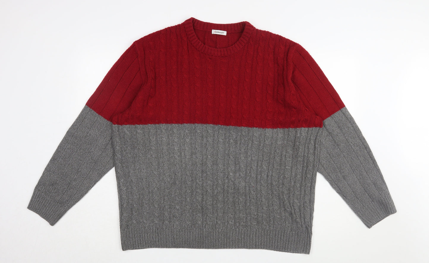 Damart Men's XL Red Grey Cable-Knit Pullover Jumper