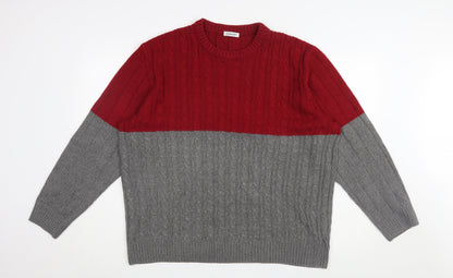 Damart Men's XL Red Grey Cable-Knit Pullover Jumper