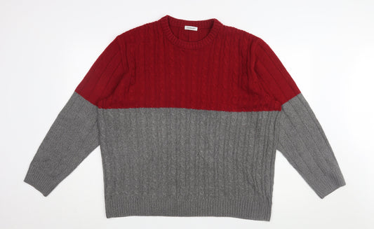 Damart Men's XL Red Grey Cable-Knit Pullover Jumper