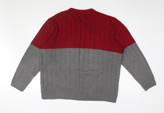 Damart Men's XL Red Grey Cable-Knit Pullover Jumper