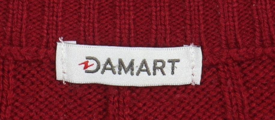 Damart Men's XL Red Grey Cable-Knit Pullover Jumper