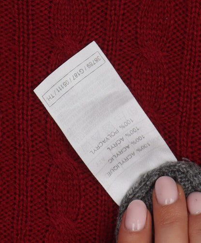 Damart Men's XL Red Grey Cable-Knit Pullover Jumper