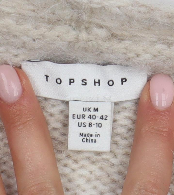 Womens UK Size M Topshop Beige Cardigan Jumper