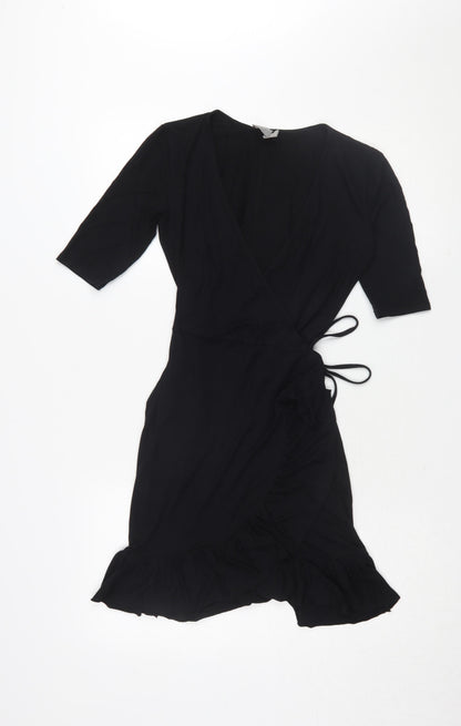 ASOS Women's Black Wrap Dress, Size 6, 3/4 Sleeve