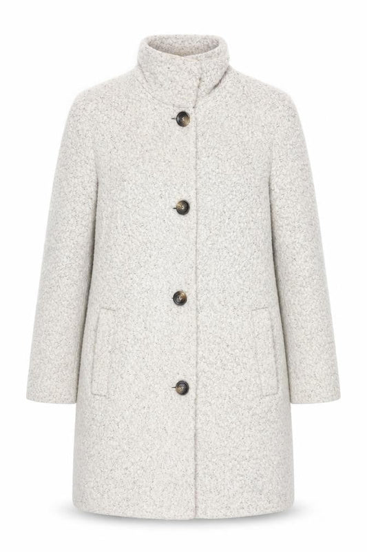 Front view of Betty Jackson Black women’s ivory overcoat, size UK 10