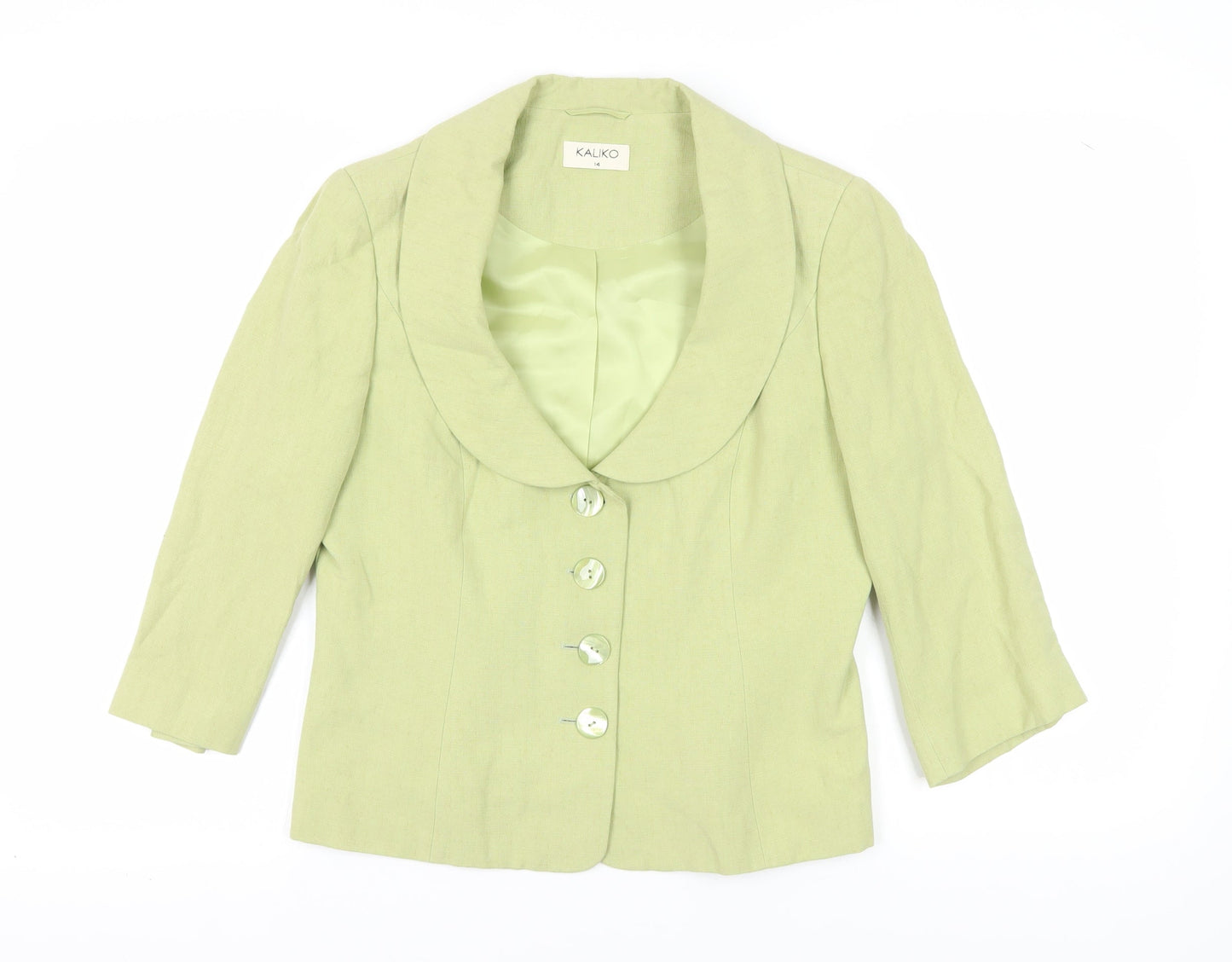 Kaliko Women's Green Blazer, Size 14, Shawl Collar, Lined