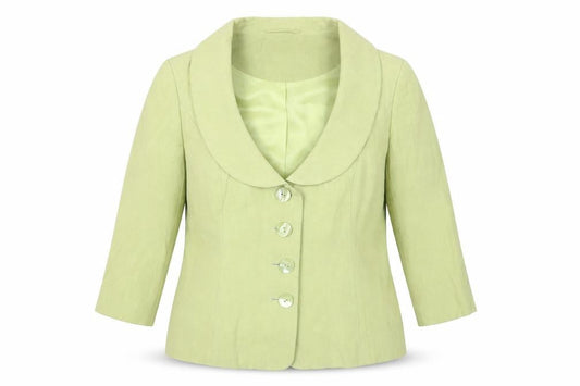 Front view of Kaliko Women's Green Blazer, size 14, Shawl Collar, Lined