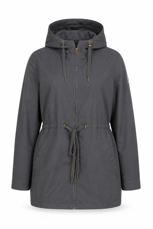 Front view of Element unisex grey parka jacket m hooded autumn