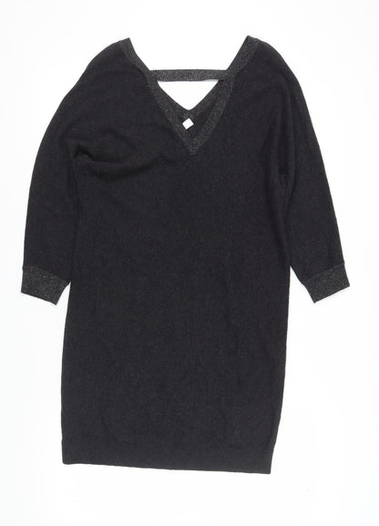 White Label Women's Black V-Neck Shift Dress Size 16