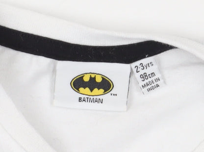 Batman Boys White Long Sleeve T-Shirt 2-3 Years Graphic Print