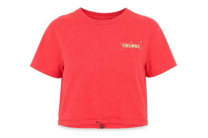 Urban Outfitters Women's Red Cropped T-Shirt - Size M, Cosmos Print