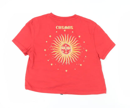 Urban Outfitters Women's Red Cropped T-Shirt - Size M, Cosmos Print