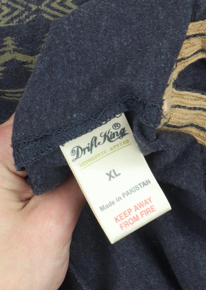 Drift King Men's Blue XL Geometric Polo Shirt