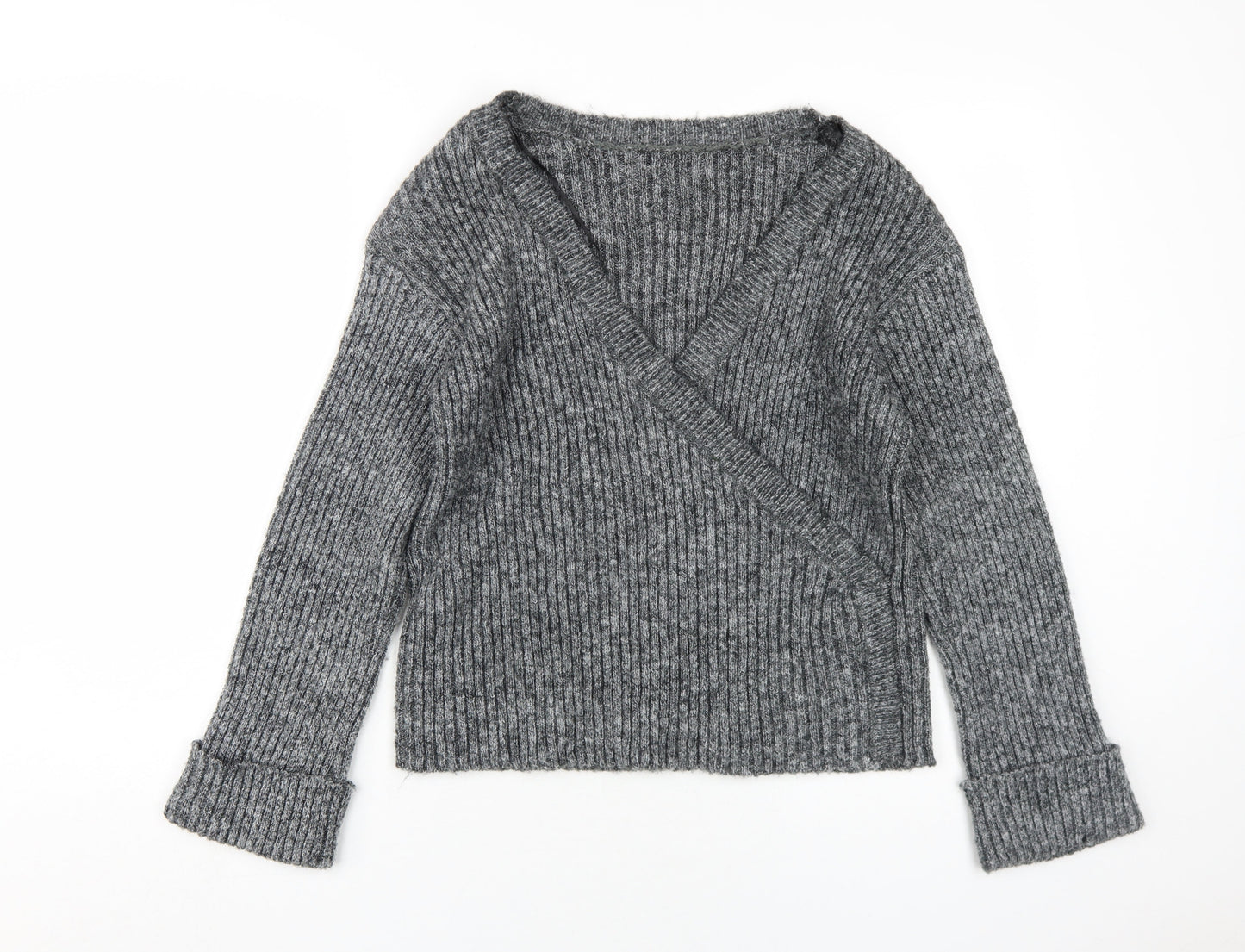 Womens UK Size S Pieces Grey Wrap Jumper