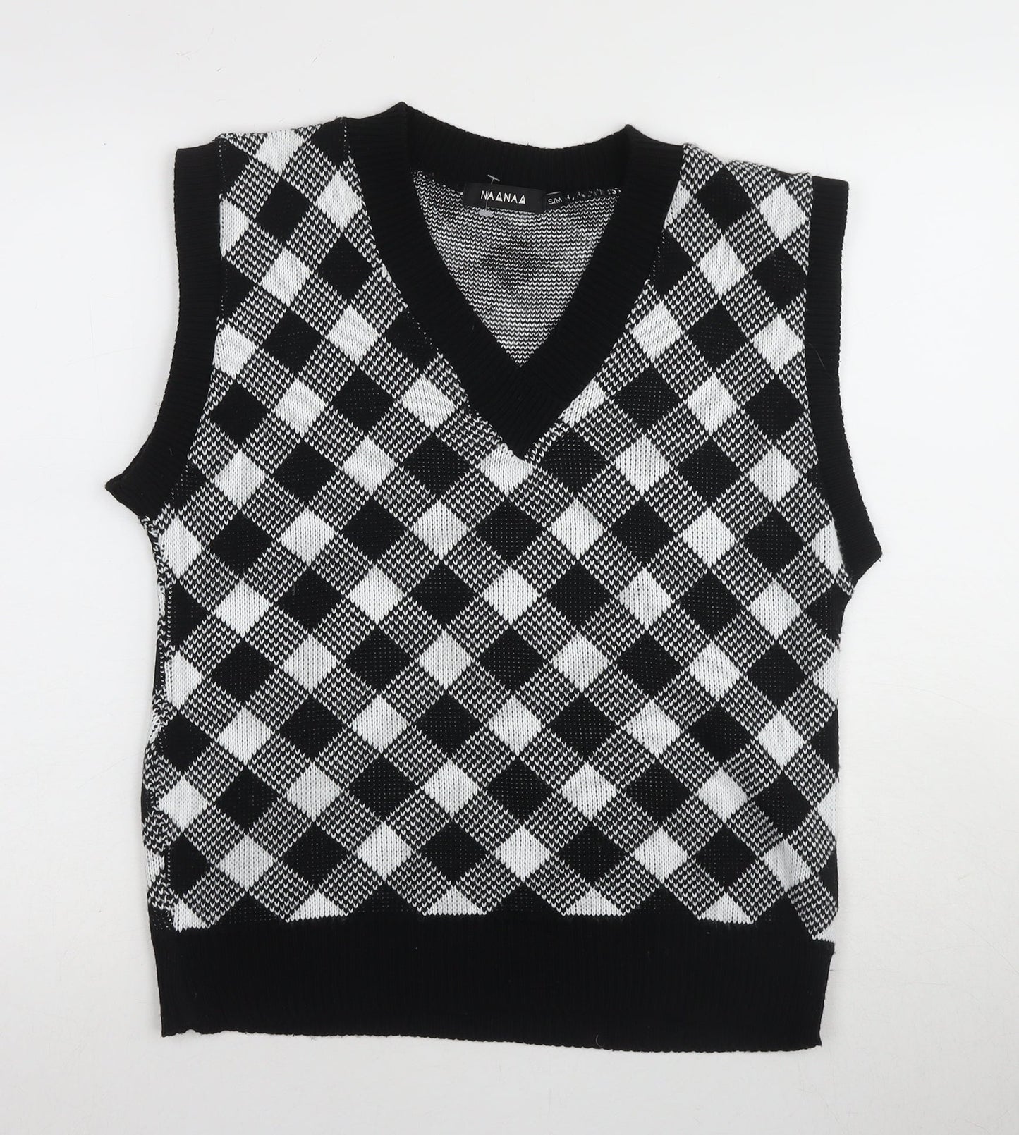 NAANAA Women's Black Sleeveless Argyle Knit Vest Size S/M