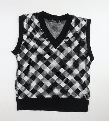 NAANAA Women's Black Sleeveless Argyle Knit Vest Size S/M