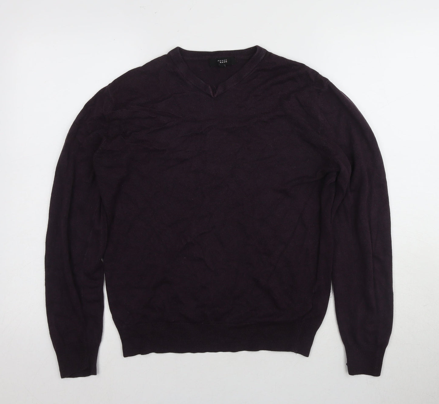Thomas Nash Men's Purple V-Neck Knit Jumper, Size S