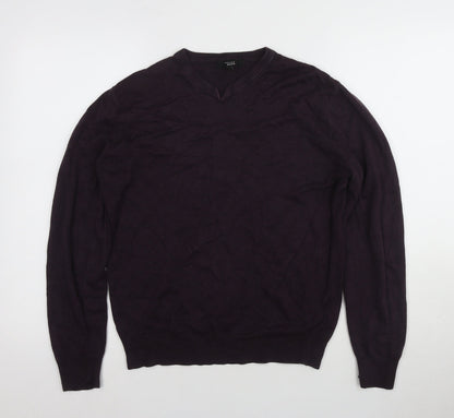 Thomas Nash Men's Purple V-Neck Knit Jumper, Size S