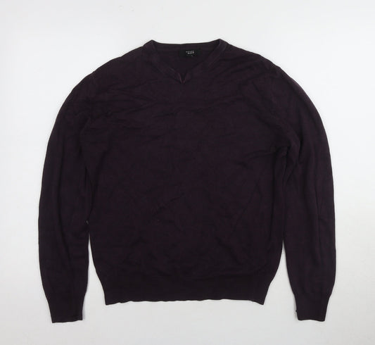 Thomas Nash Men's Purple V-Neck Knit Jumper, Size S