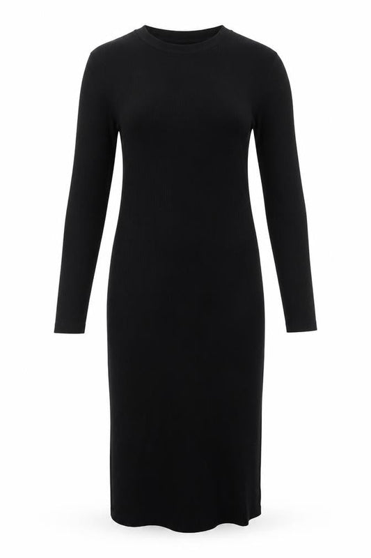 Front view of JoJo Maman Bébé Black Midi Bodycon Dress, S, Long Sleeve