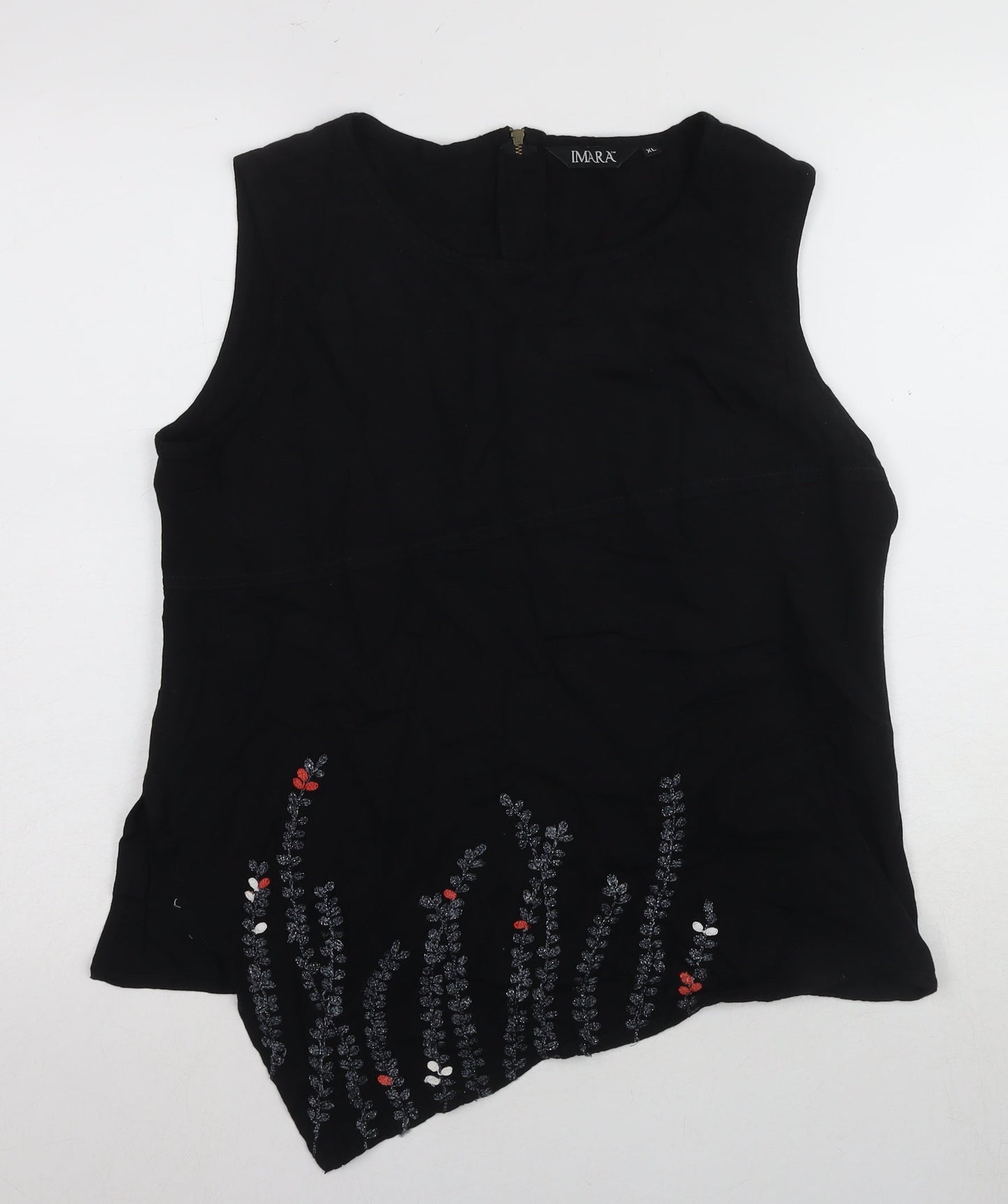 IMARA Women's Black Sleeveless Embroidered Blouse XL