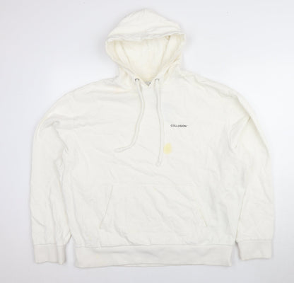 Unisex Adults UK Size L COLLUSION White Pullover Hoodie