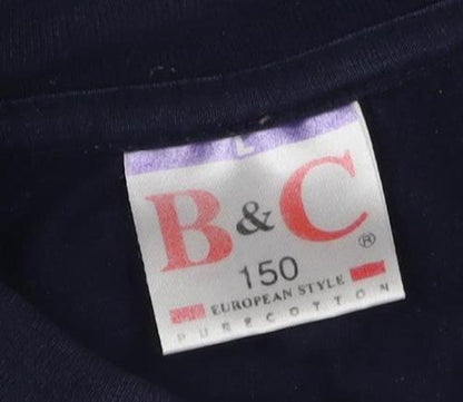 B&C Unisex Blue Crew Neck Graphic T-Shirt, Size 12