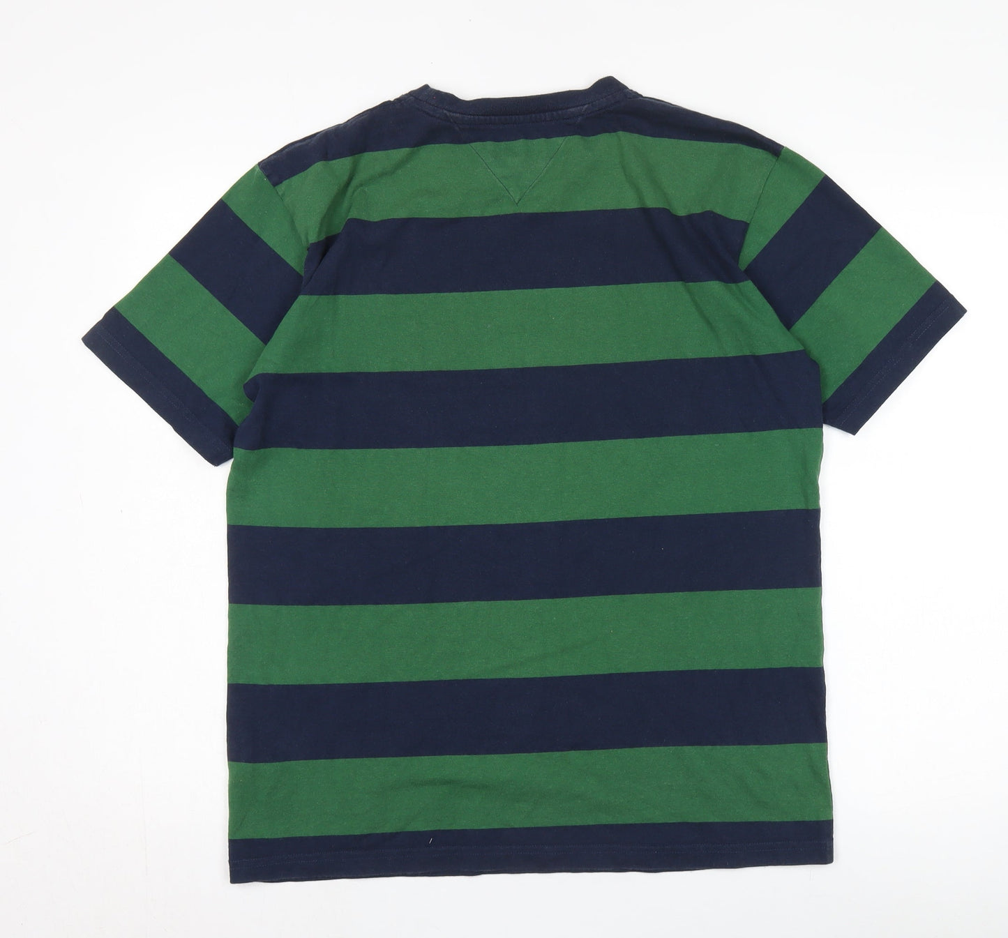 Tommy Jeans Men's Green Blue Striped T-Shirt, Size S