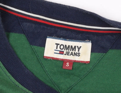 Tommy Jeans Men's Green Blue Striped T-Shirt, Size S
