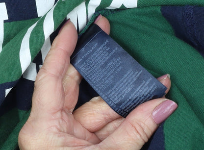 Tommy Jeans Men's Green Blue Striped T-Shirt, Size S