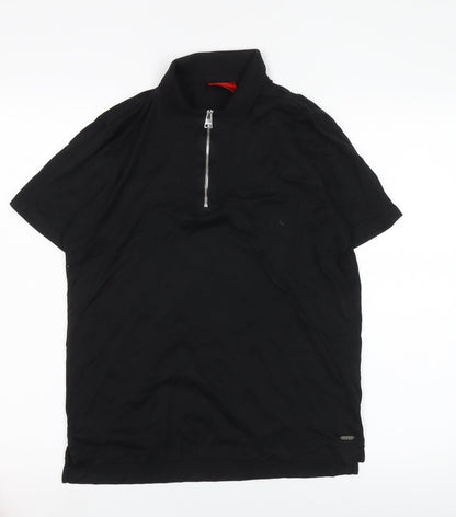 Hugo Men's Black Slim Fit Zip Polo XS