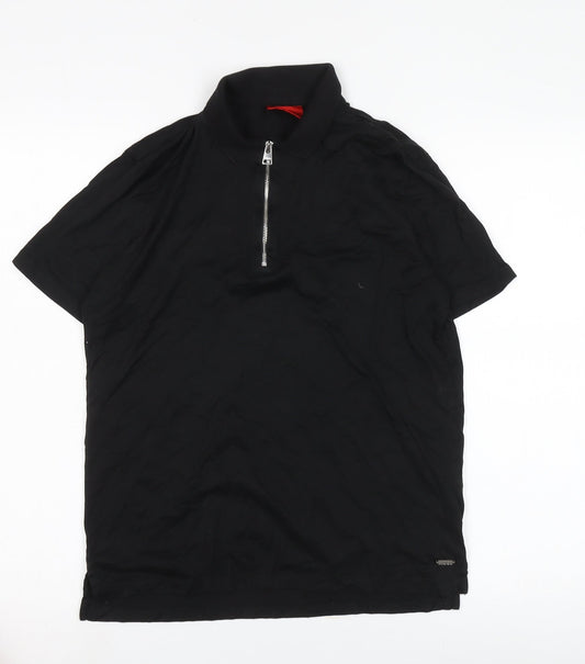Hugo Men's Black Slim Fit Zip Polo XS