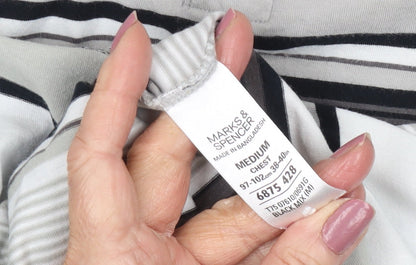 Marks and Spencer Men's Black Striped Polo, M