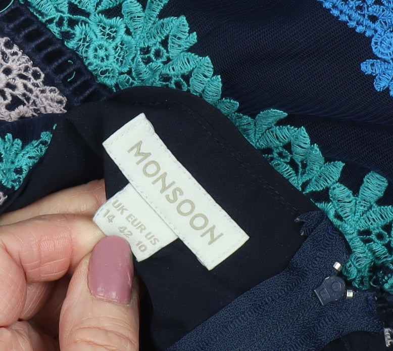 Monsoon Women's Blue Sheath Dress Size 14