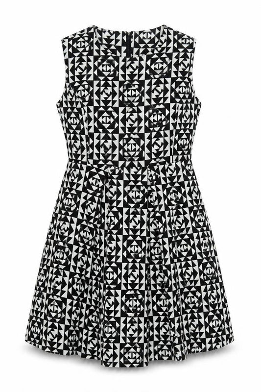 Front view of Collection London Women's Black Geometric Skater Dress