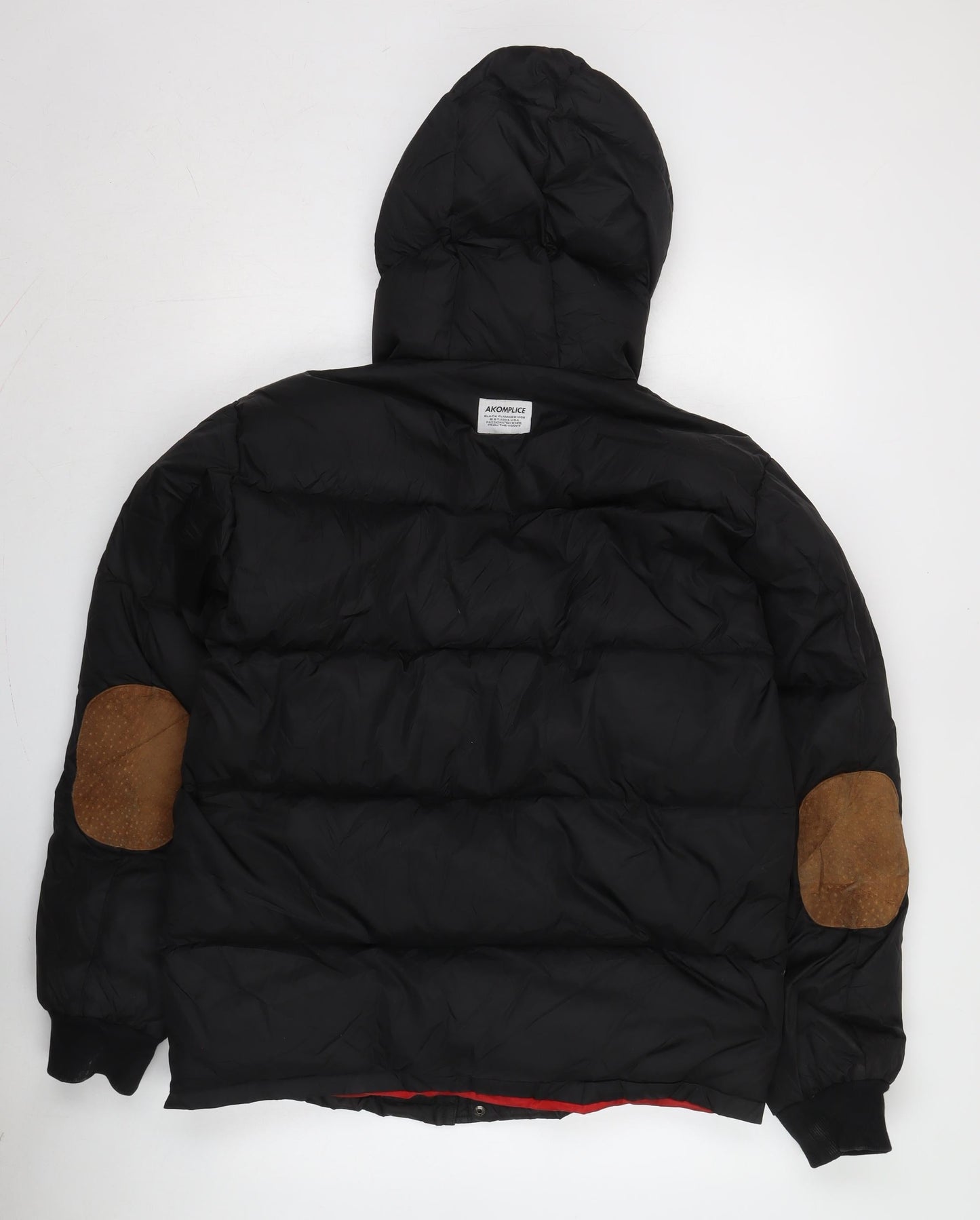 Akomplice Men's Black Puffer Jacket, L, Hooded, Snap Closure