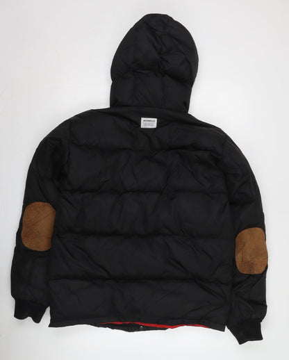 Akomplice Men's Black Puffer Jacket, L, Hooded, Snap Closure