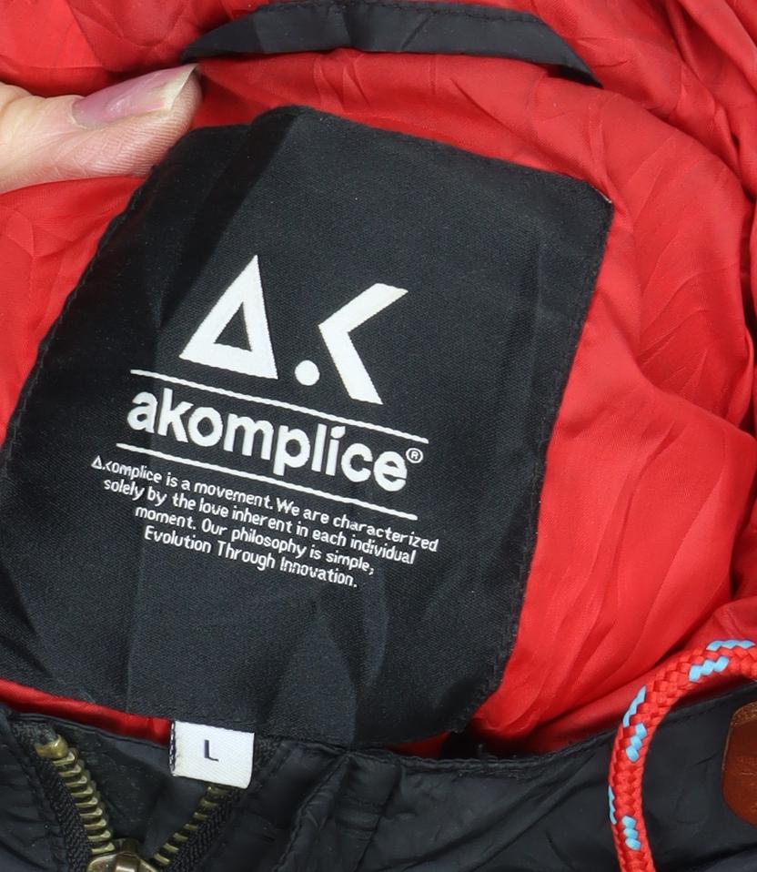 Akomplice Men's Black Puffer Jacket, L, Hooded, Snap Closure