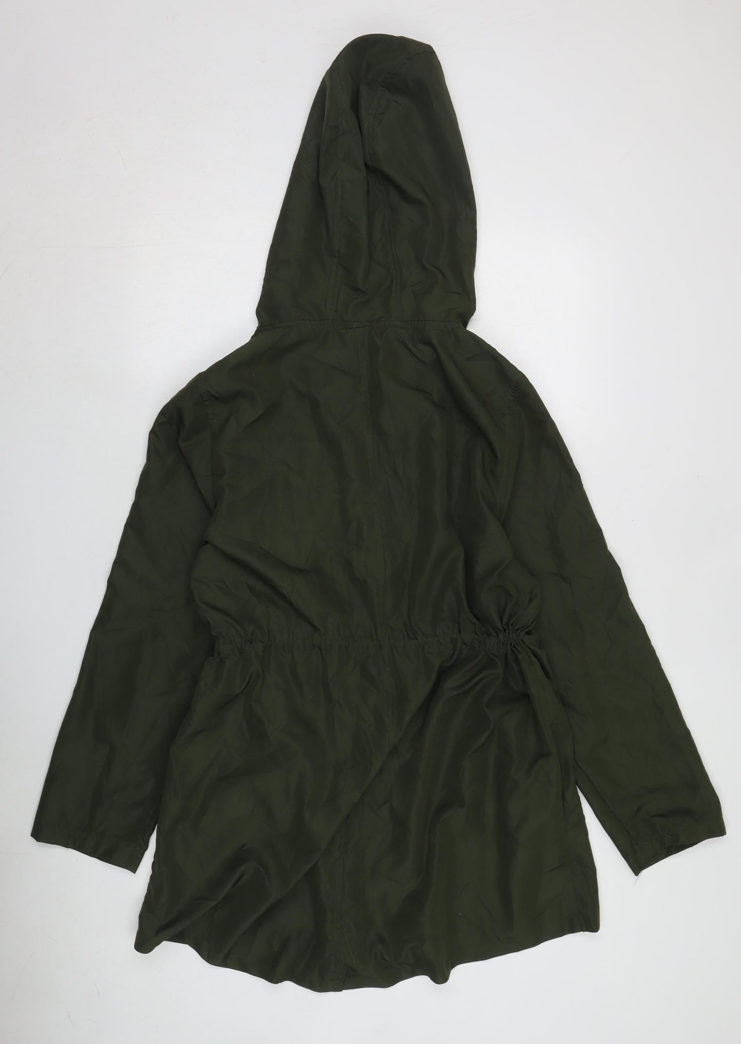 Women's Green Mid-Length Parka, Size M, Hooded Casual