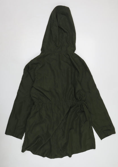 Women's Green Mid-Length Parka, Size M, Hooded Casual