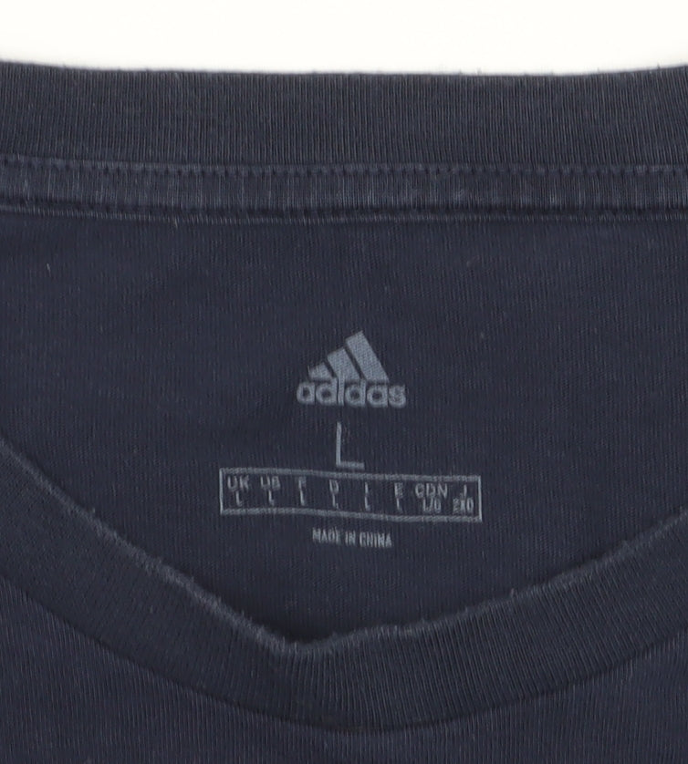 Adidas Men's Blue Cotton Logo T-Shirt L