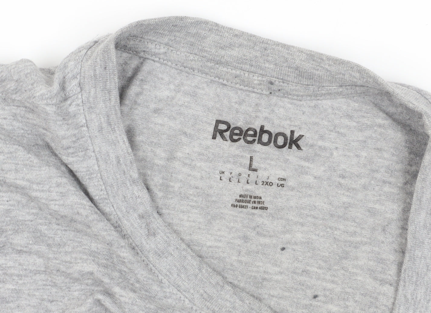 Reebok Men's Grey L Crew Neck T-Shirt, Solid Logo, Excellent