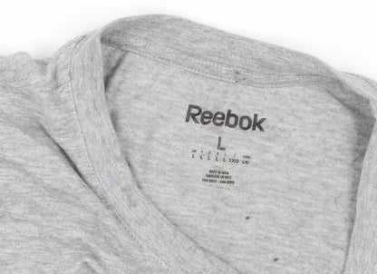 Reebok Men's Grey L Crew Neck T-Shirt, Solid Logo, Excellent