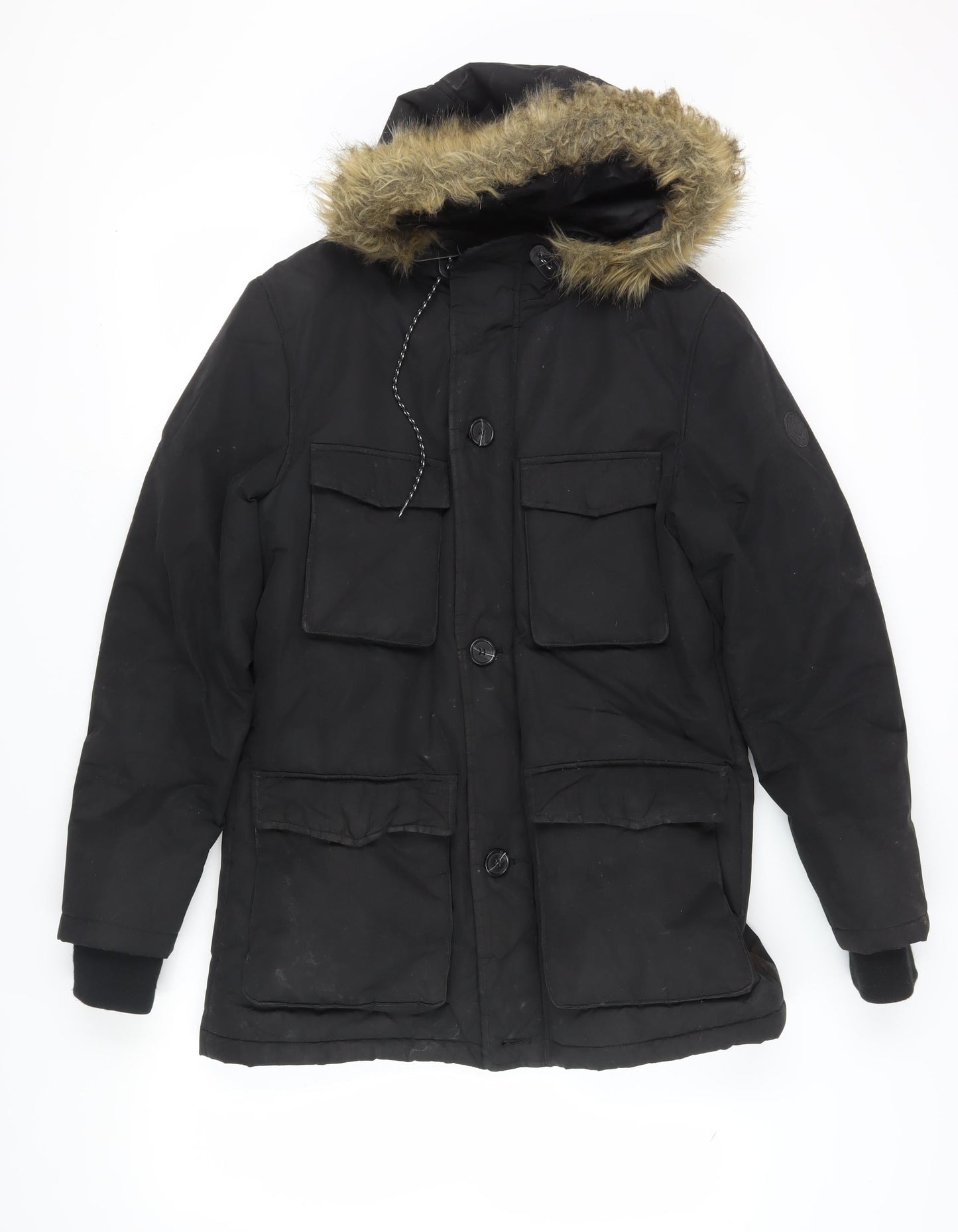 Mens UK Size S Shore Leave Black Parka Coat