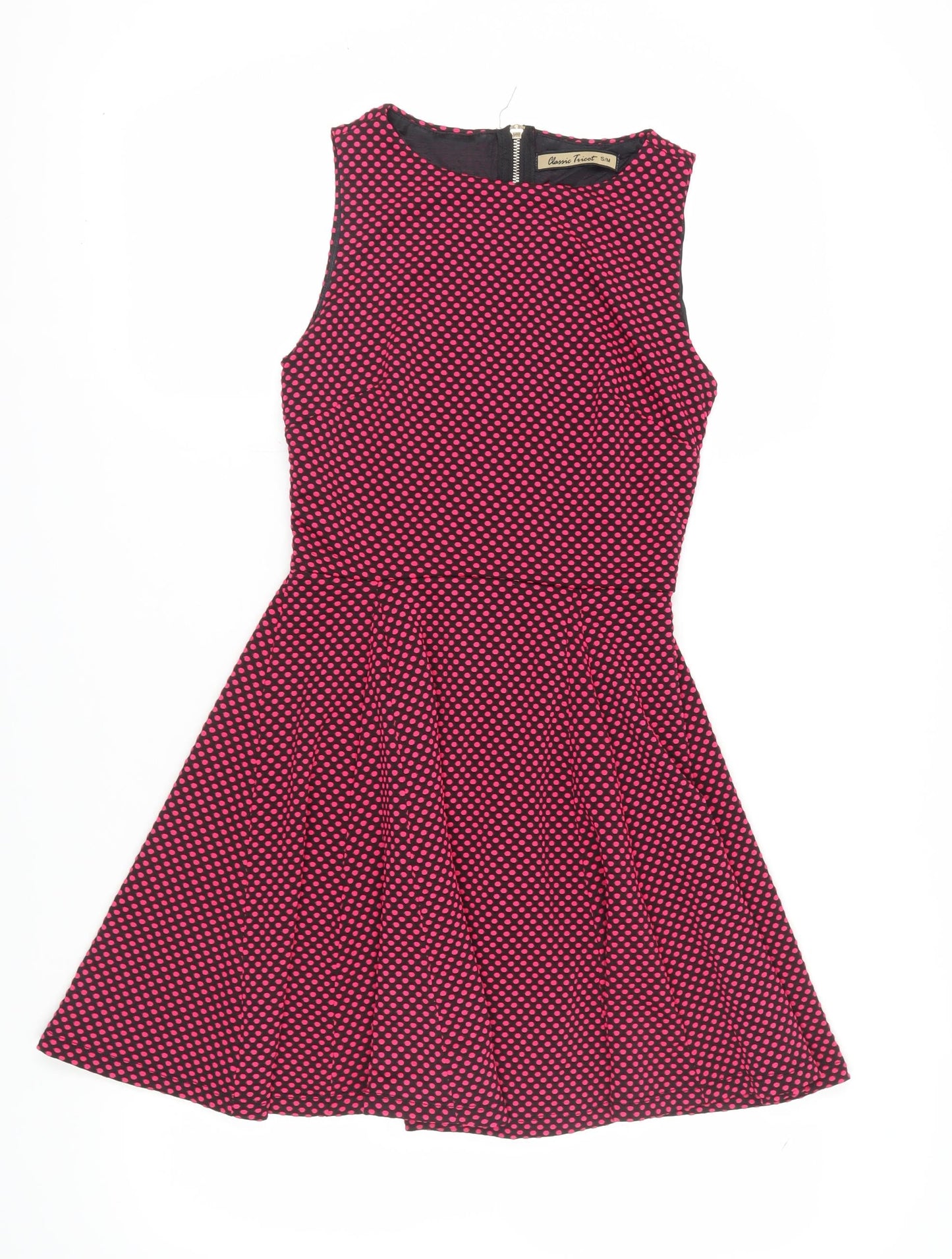 Classic Tricot Women's Pink Fit & Flare Polka Dot Dress S