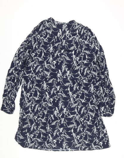 Warehouse Women Blue Animal Print Shirt Dress Size 16