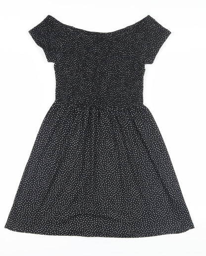 Brave Soul Women's Black XS Off-shoulder Polka Dot Dress