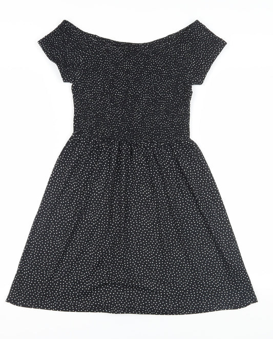 Brave Soul Women's Black XS Off-shoulder Polka Dot Dress