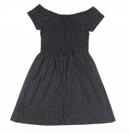 Brave Soul Women's Black XS Off-shoulder Polka Dot Dress